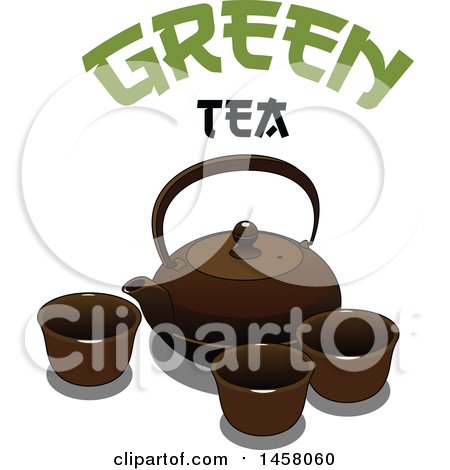Clipart of a Japanese Teapot and Cups with Green Tea Text - Royalty Free Vector Illustration by Vector Tradition SM
