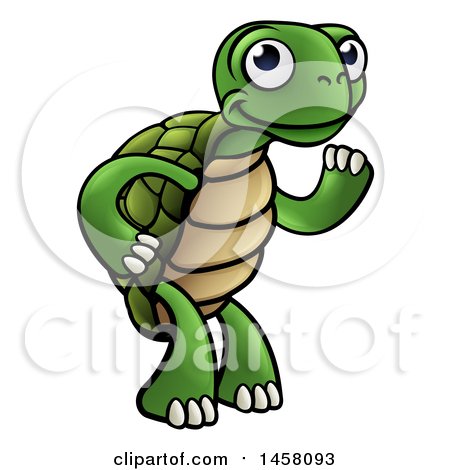 Clipart of a Cartoon Happy Tortoise Standing and Waving - Royalty Free Vector Illustration by AtStockIllustration