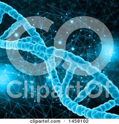 Clipart of a 3d Blue Double Helix Dna Strand over Connections - Royalty Free Illustration by KJ Pargeter