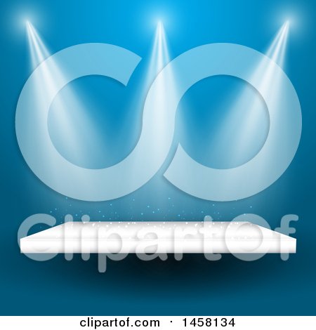 Clipart of a Display Shelf with Spotlights over Blue - Royalty Free Vector Illustration by KJ Pargeter