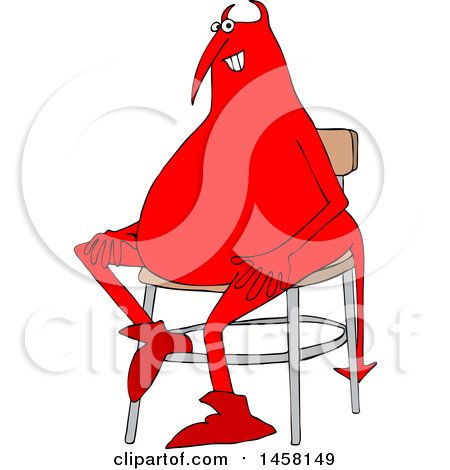 Clipart of a Chubby Red Devil Sitting in a Chair - Royalty Free Vector Illustration by djart