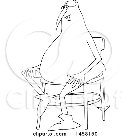 Clipart of a Black and White Chubby Devil Sitting in a Chair - Royalty Free Vector Illustration by djart