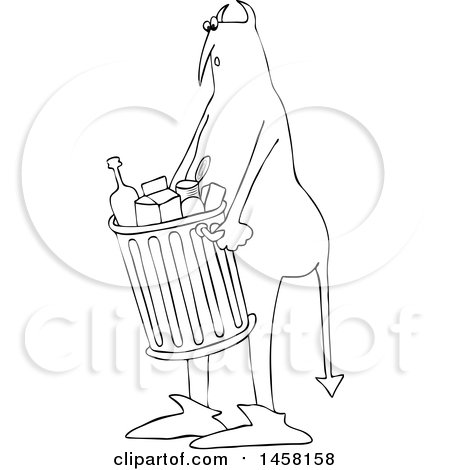 Clipart of a Chubby Devil Carrying a Trash Can - Royalty Free Vector Illustration by djart