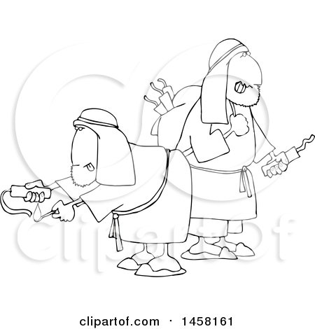 Clipart Of Black And White Suspsicious Men Lighting Dynamite
