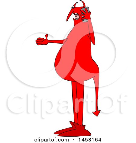 Clipart of a Chubby Red Devil Talking on a Cell Phone - Royalty Free Vector Illustration by djart