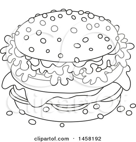 Clipart of a Black and White Cheeseburger - Royalty Free Vector Illustration by Alex Bannykh