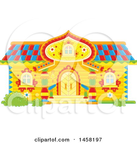 Clipart of a Fairy Tale Log Cabin Home - Royalty Free Vector Illustration by Alex Bannykh