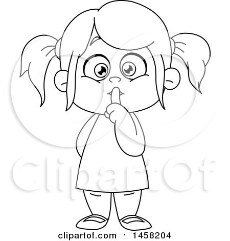 Clipart of a Black and White Girl Gesturing to Be Quiet - Royalty Free Vector Illustration by yayayoyo