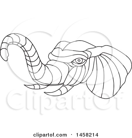 Clipart of a Black and White Elephant Head in Lineart Style - Royalty Free Vector Illustration by patrimonio