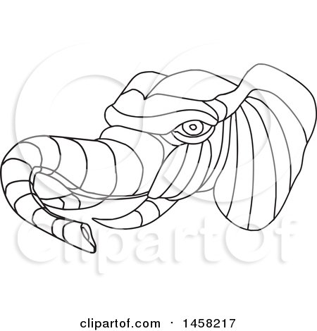 Clipart of a Black and White Elephant Head in Lineart Style - Royalty Free Vector Illustration by patrimonio