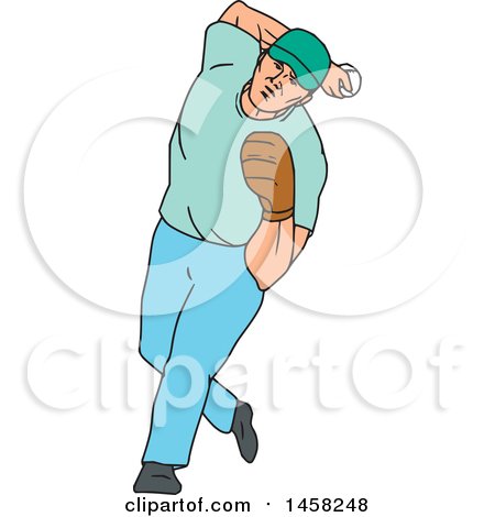 Clipart of a Cartoon Male Baseball Player Pitching a Ball - Royalty Free Vector Illustration by patrimonio
