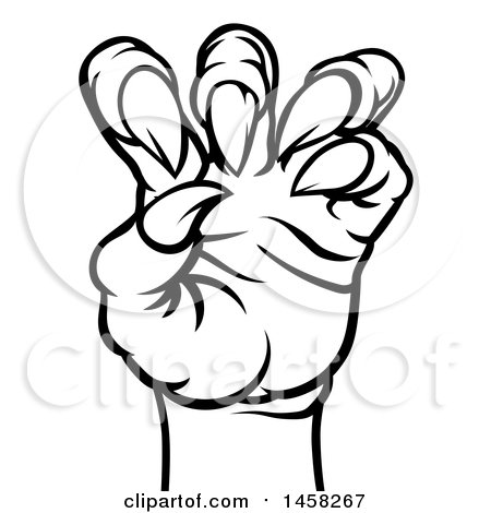 Clipart of a Black and White Lineart Monster Claw with Sharp Talons - Royalty Free Vector Illustration by AtStockIllustration