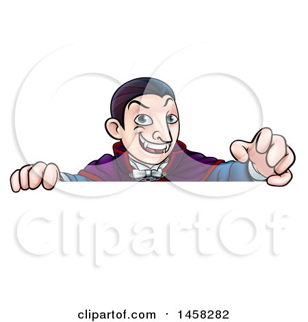 Clipart of a Cartoon Vampire over a Sign - Royalty Free Vector Illustration by AtStockIllustration