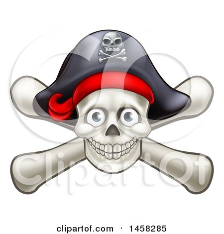 Clipart of a Skull and Crossbones Jolly Roger with a Pirate Hat - Royalty Free Vector Illustration by AtStockIllustration