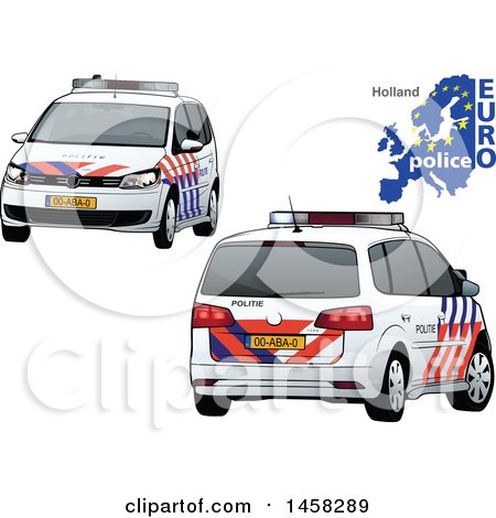 Clipart of a Holland Police Car with a Map and Euro Police Text - Royalty Free Vector Illustration by dero