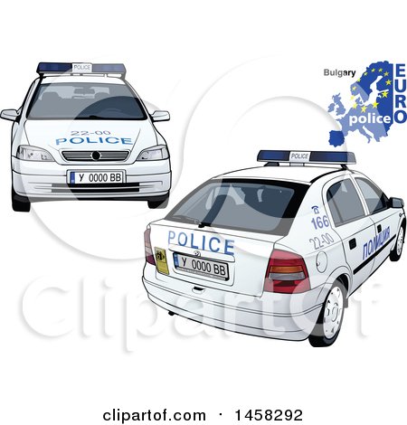 Clipart of a Bulgarian Police Car with a Map and Euro Police Text - Royalty Free Vector Illustration by dero
