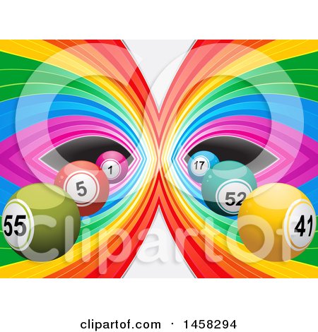 Clipart of a Mirrored Rainbow Background and 3d Bingo or Lottery Balls - Royalty Free Vector Illustration by elaineitalia