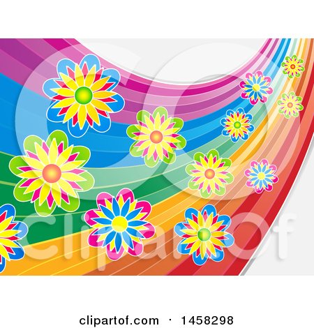 Clipart of a Rainbow Swoosh with Colorful Flowers - Royalty Free Vector Illustration by elaineitalia