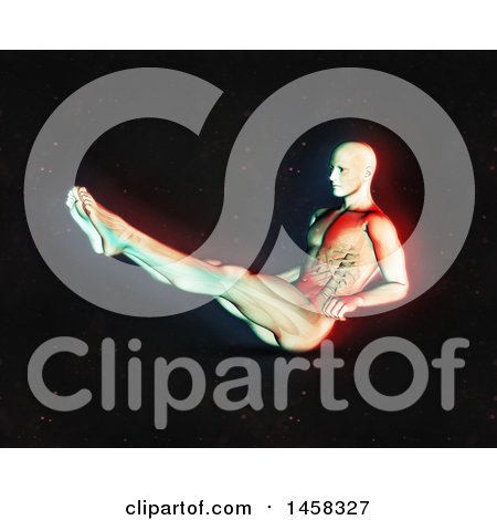 Clipart of a 3d Medical Male Figure Doing V Ups, with Dual Color Effect over Black - Royalty Free Illustration by KJ Pargeter