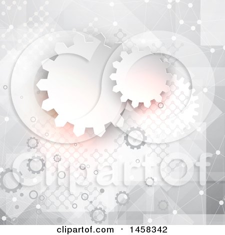 Clipart of a Background of Gears and Connections - Royalty Free Vector Illustration by KJ Pargeter