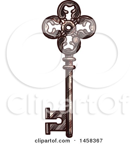 Clipart of a Sketched Skeleton Key - Royalty Free Vector Illustration by Vector Tradition SM