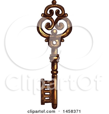 Clipart of a Sketched Skeleton Key - Royalty Free Vector Illustration by Vector Tradition SM