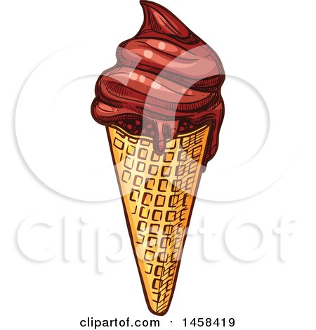 Clipart of a Melting Chocolate Ice Cream Cone in Sketched Style - Royalty Free Vector Illustration by Vector Tradition SM