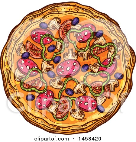 Clipart of a Pizza in Sketched Style - Royalty Free Vector Illustration by Vector Tradition SM