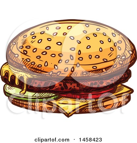 Clipart of a Cheeseburger in Sketched Style - Royalty Free Vector Illustration by Vector Tradition SM