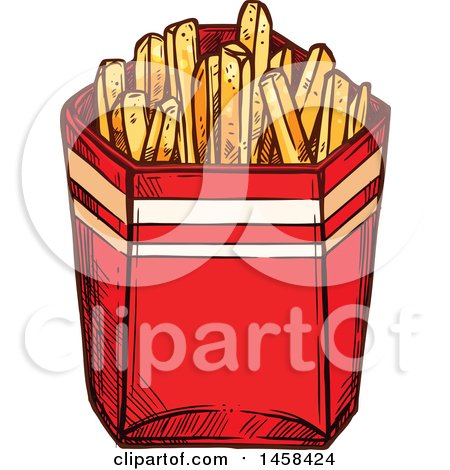 Clipart of a Carton of French Fries in Sketched Style - Royalty Free Vector Illustration by Vector Tradition SM