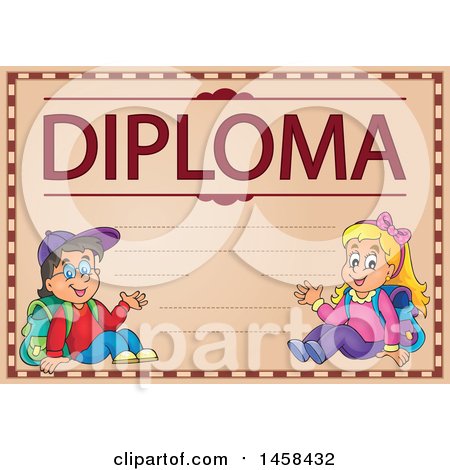 Clipart of a School Diploma Design with Children - Royalty Free Vector Illustration by visekart
