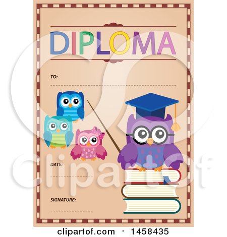 Clipart of a School Diploma Design with Owls - Royalty Free Vector Illustration by visekart