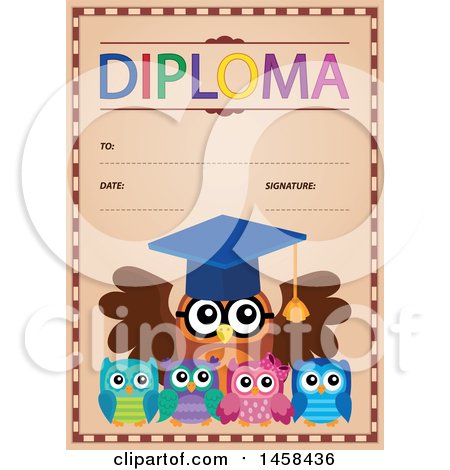Clipart of a School Diploma Design with Owls - Royalty Free Vector Illustration by visekart