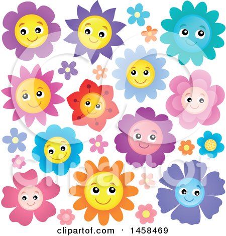 Clipart of Happy Smiling Flowers - Royalty Free Vector Illustration by visekart
