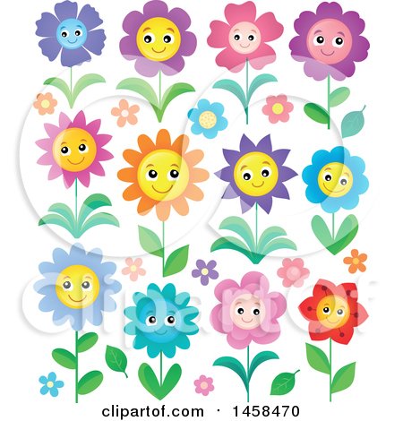 Clipart of Happy Smiling Flowers - Royalty Free Vector Illustration by visekart
