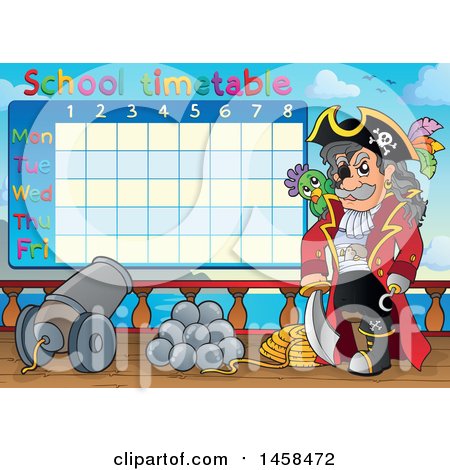Clipart of a School Timetable of a Pirate Captain on Deck - Royalty Free Vector Illustration by visekart