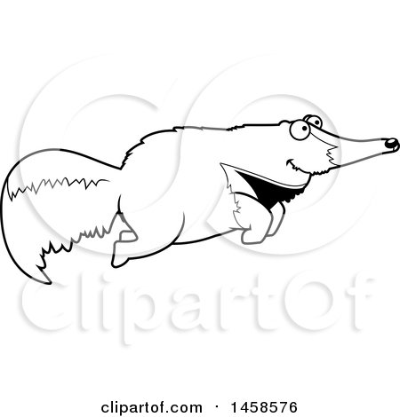 Clipart of a Black and White Happy Anteater Jumping - Royalty Free Vector Illustration by Cory Thoman