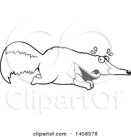 Clipart of a Black and White Scared Anteater Running - Royalty Free Vector Illustration by Cory Thoman