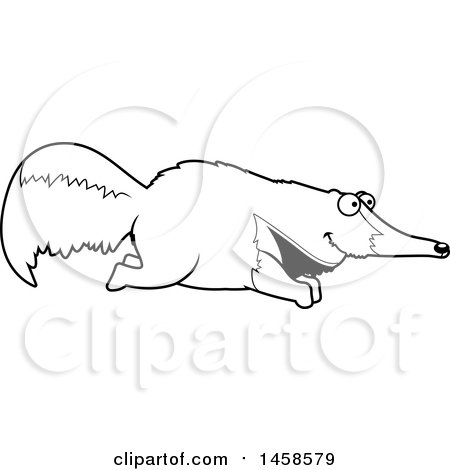 Clipart of a Black and White Happy Anteater Running - Royalty Free Vector Illustration by Cory Thoman