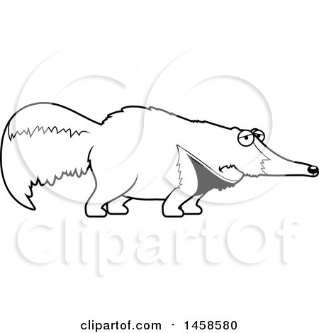 Clipart of a Black and White Sad or Depressed Anteater - Royalty Free Vector Illustration by Cory Thoman