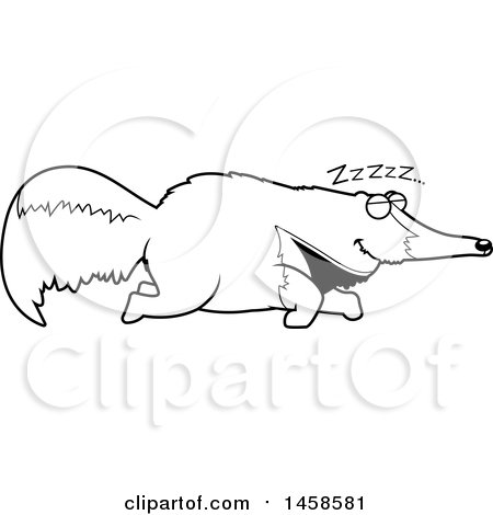 Clipart of a Black and White Tired Anteater Sleeping - Royalty Free Vector Illustration by Cory Thoman