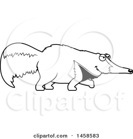 Clipart of a Black and White Serious Anteater Stalking - Royalty Free Vector Illustration by Cory Thoman