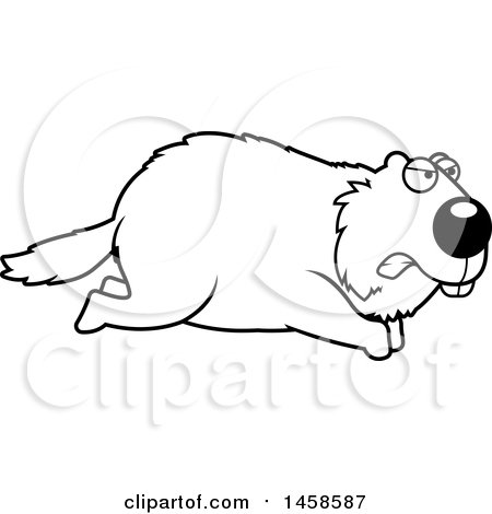 Clipart of a Black and White Mad Woodchuck Groundhog Whistlepig Running - Royalty Free Vector Illustration by Cory Thoman