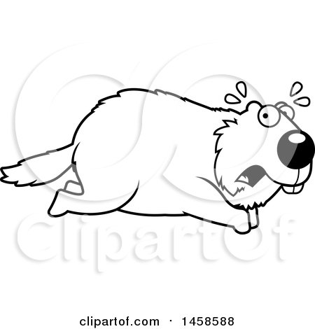 Clipart of a Black and White Scared Woodchuck Groundhog Whistlepig Running - Royalty Free Vector Illustration by Cory Thoman