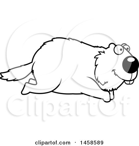 Clipart of a Black and White Happy Woodchuck Groundhog Whistlepig Running - Royalty Free Vector Illustration by Cory Thoman