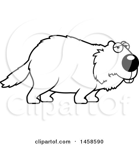 Clipart of a Black and White Sad or Depressed Woodchuck Groundhog Whistlepig  - Royalty Free Vector Illustration by Cory Thoman #1458590
