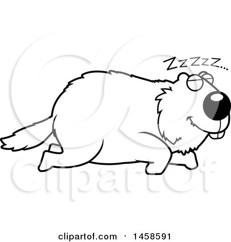 Clipart of a Black and White Sleeping Woodchuck Groundhog Whistlepig - Royalty Free Vector Illustration by Cory Thoman