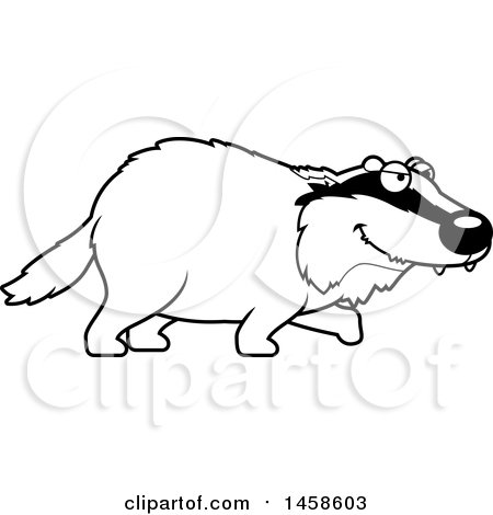 Clipart of a Black and White Stalking Badger - Royalty Free Vector Illustration by Cory Thoman