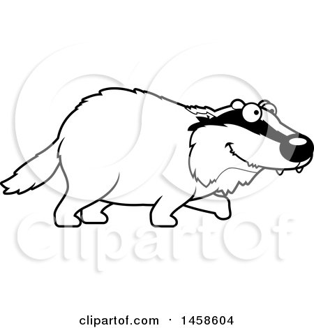 Clipart of a Black and White Happy Badger Walking - Royalty Free Vector Illustration by Cory Thoman