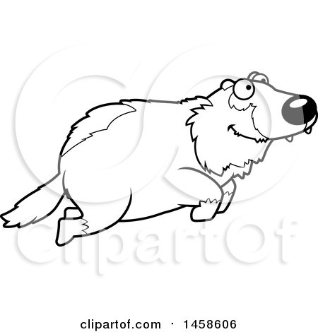Clipart of a Black and White Happy Wolverine Jumping - Royalty Free Vector Illustration by Cory Thoman